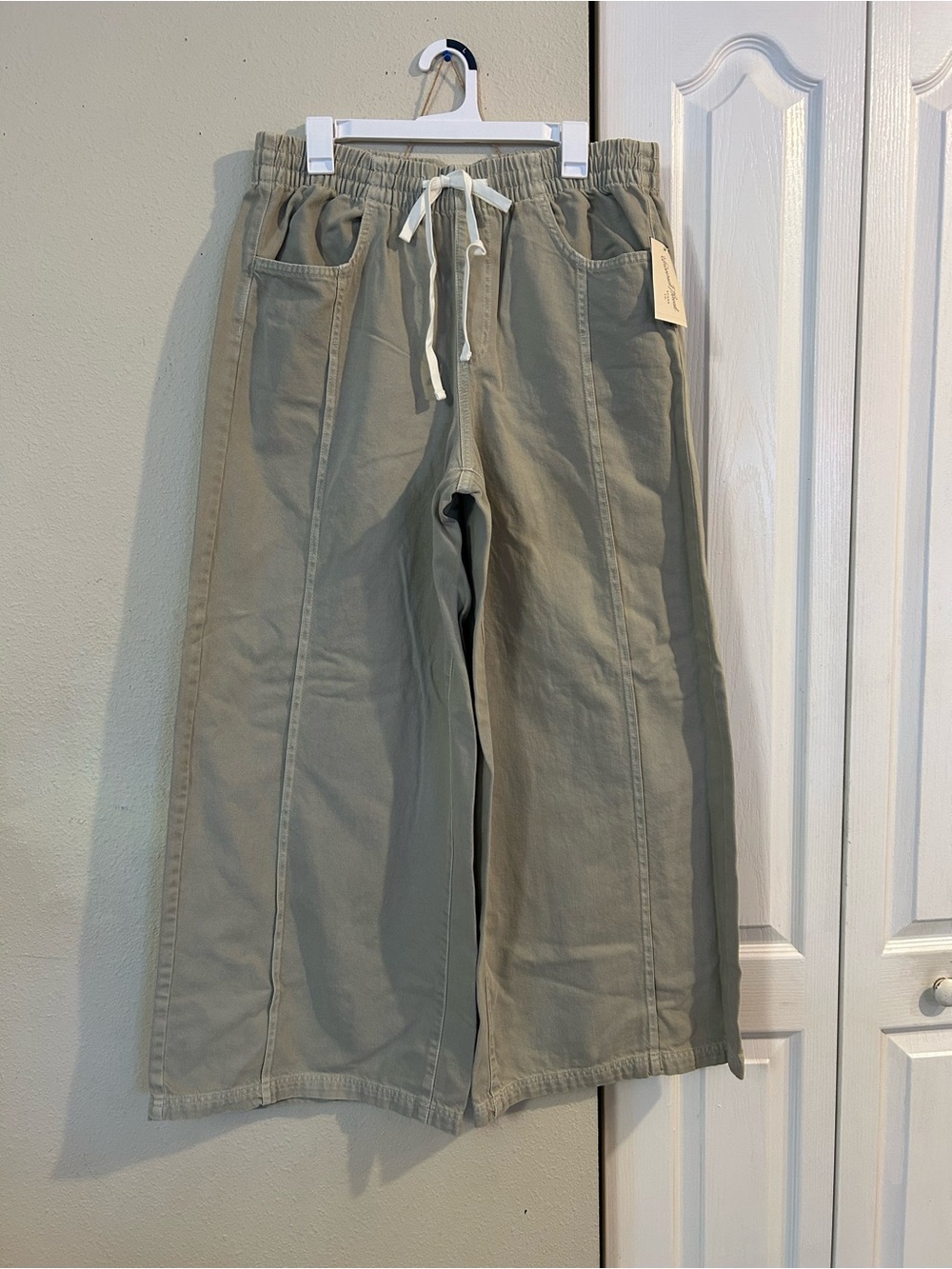 Wide Leg Drawstring Pants — Khaki Green - Picture 2 of 5